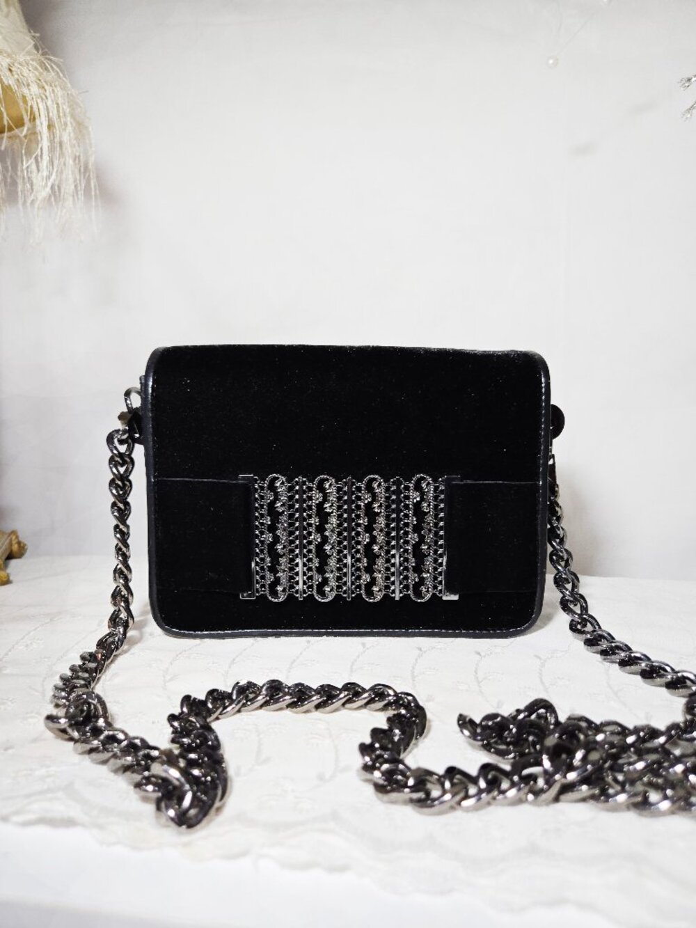 👜 H&M Studio Edition Black Velvet Chain Crossbody Evening Clutch Bag🥂💃